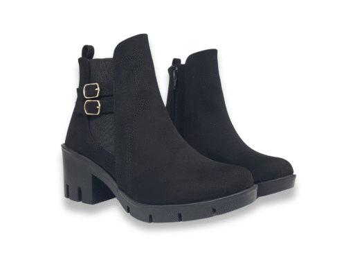 Botines con Hebilla Ante Negro #900