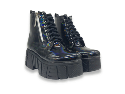 21 Botas De Plataforma Con Cierre Tornasol Negro #3000