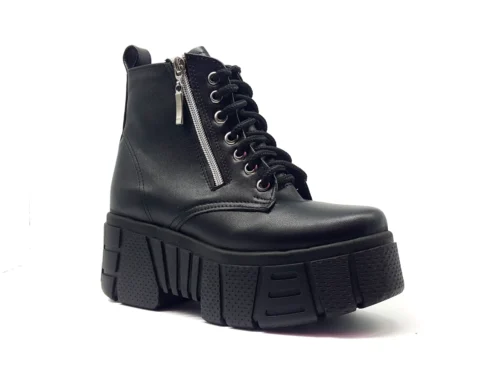 Botas De Plataforma Con Cierre Vinipiel Negro #3000
