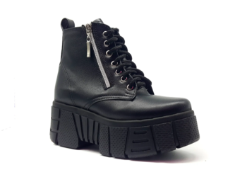 Botas De Plataforma Con Cierre Vinipiel Negro #3000