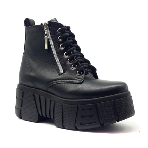 Botas De Plataforma Con Cierre Vinipiel Negro #3000