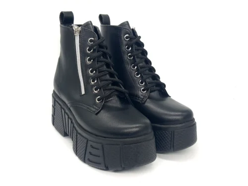 Botas De Plataforma Con Cierre Vinipiel Negro #3000
