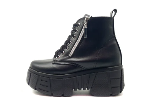 Botas De Plataforma Con Cierre Vinipiel Negro #3000