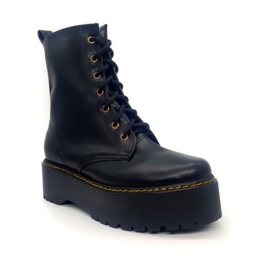 Botas De Plataforma Con Cierre Cobrizo Vinipiel Negro #400
